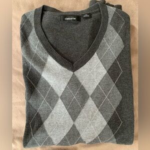 EUC Vintage Claiborne Gray Argyle V Neck Sweater Size XXL